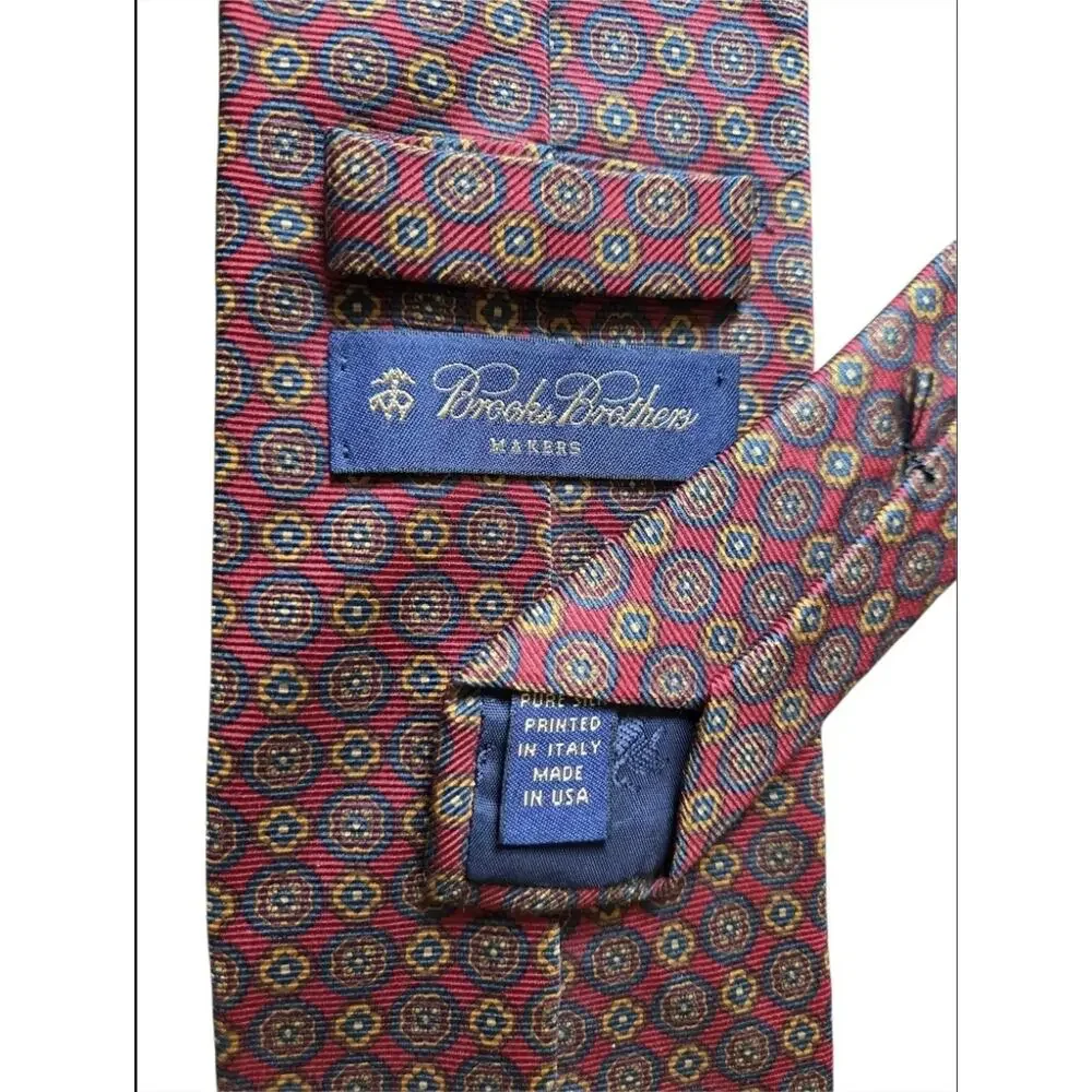 Brooks Brothers Makers Pure Silk Tie Geometric Neat Diamond Pattern Necktie USA